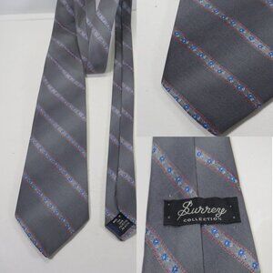 Vintage Gray w small floral Men's striped Neck Tie Polyester by Surrey Classic